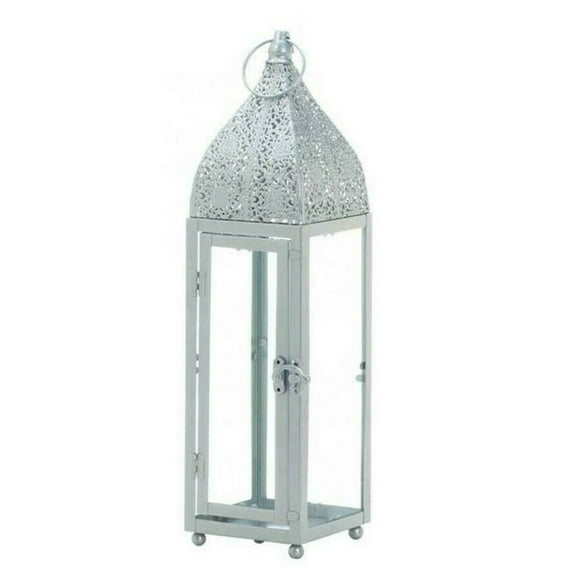 Home Decorative Silver Moroccan-Style Candle Lantern - 15 inches