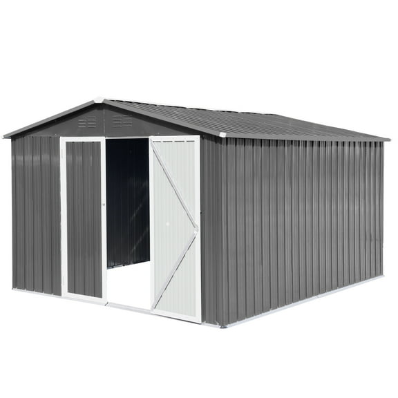 Stylish Grey 10ft x 12ft Metal Garden Shed – The Ultimate Outdoor Storage Solution for Your Tools and Equipment, Combining Durability, Elegance, and Functionality in One!