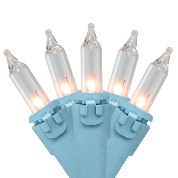 50-Count Clear Mini Christmas Light Set 17ft Blue Wire