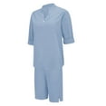 thumbnail image 3 of Linen Sets for Women 2 Piece Shorts Outfits Casual Summer Button V-Neck Short Sleeve Tops and Elastic Waist Shorts Outfit Sets, 3 of 9