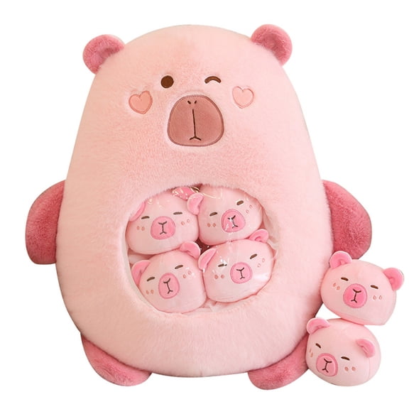 Tubsbbeixxx Capybara Toy With 6 Removable Mini Capybara Inside Snack Pillow Adorable Capybara Cushion Brown Stuffed Animals And Toys