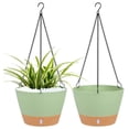 thumbnail image 2 of BNNG 2 Pack 10 Inch Plastic Green Hanging Planters With 3 Hooks Hanging Pot Basket With Hole For Garden Home Self Watering Planters Plastic Flower Pots, Planters for Indoor Plants, Succulents, 2 of 4