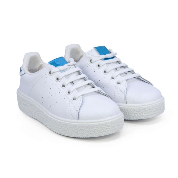 Victoria Girls Casual Leather Shoes, White \ Blue,3 M US
