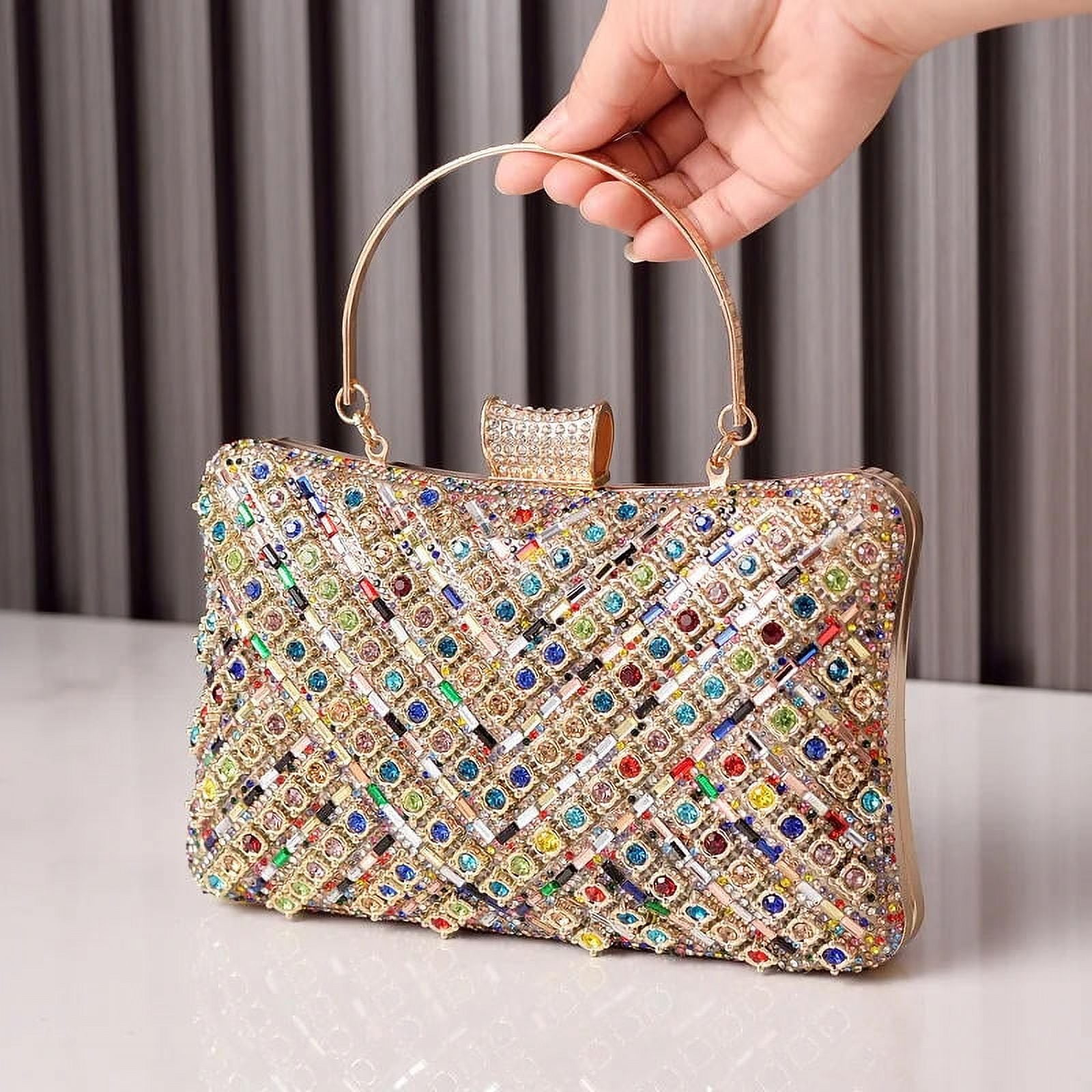 KUIZAP Diamond Evening Bags for Women Rhinestone Luxury Design Handbags Metal Handle Chain Clutch Shoulder Crossbody Bag Party Events Multicolor Walmart