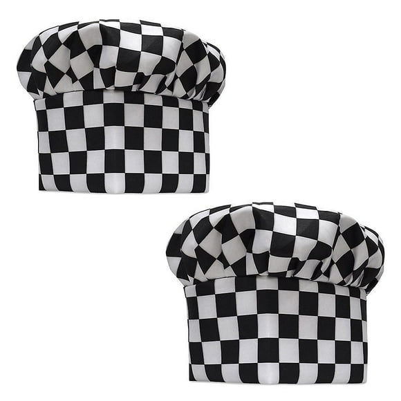 Dww-2 Pcs Toque De Chef De Cuisine Professionnelle Grille En Damier Grille En Noir Et Blanc - Black & White Checkered