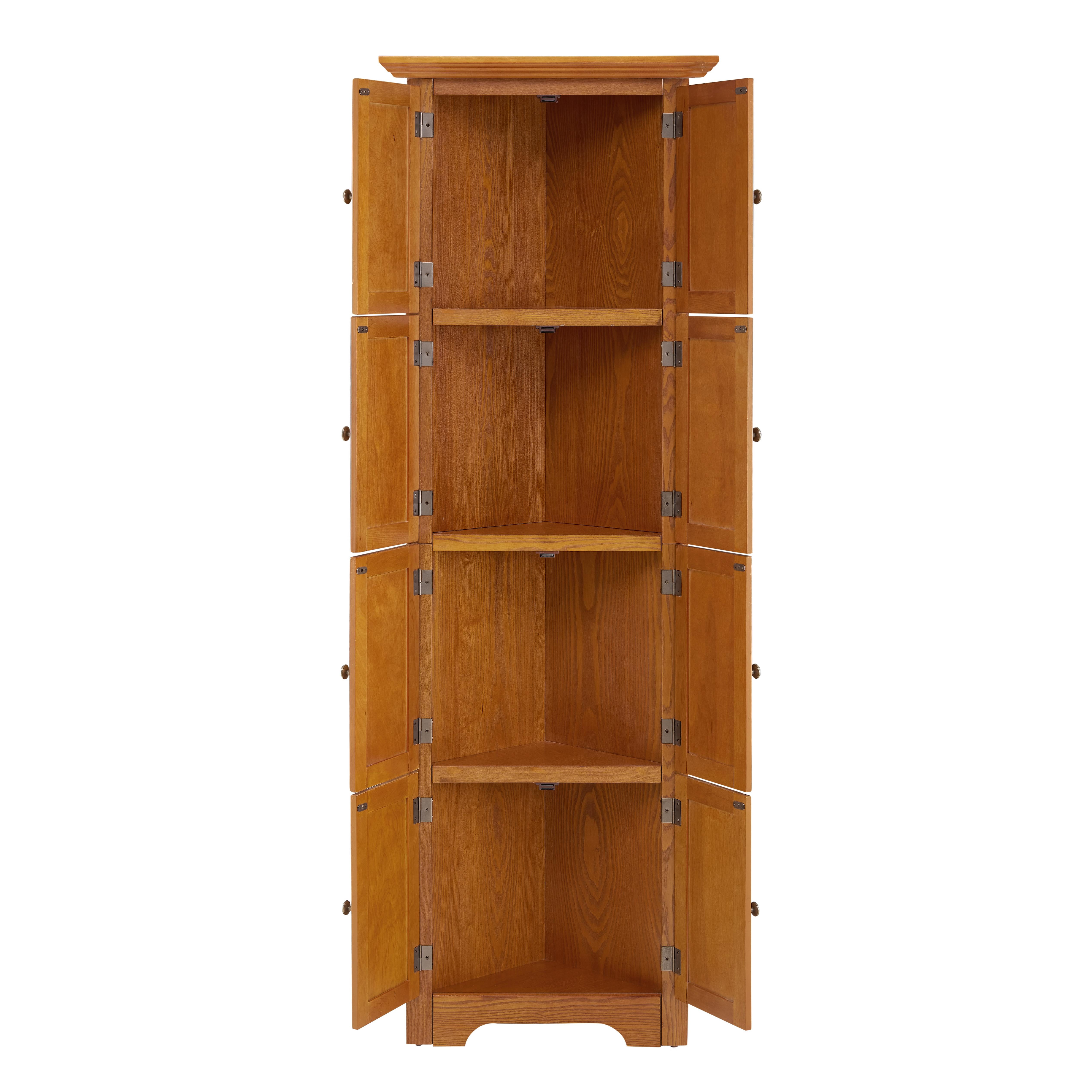 HSUNNS 4-Tier 72" Tall Corner Kitchen Pantry Storage Cabinet with 8 Doors, Freestanding Cupboard Storage Cabinet with Shelves, Home farmhouse bookshelf Cabinet for Kitchen, Bathroom, Living room, Oak
