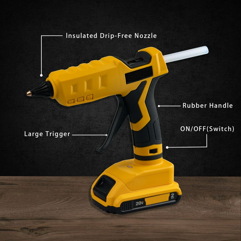100W Cordless Hot Glue Gun for Dewalt 20v MAX Battery Full Size with 20 Pcs  Glue Sticks for Arts & Crafts & DIY Electric Heat Repair Tool(no battery)