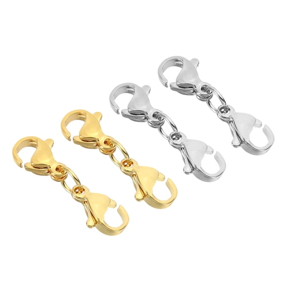 Uxcell Double Lobster Clasp, 4Pcs Necklace Clasps and Closures Necklace Extender Round, Golden Silver
