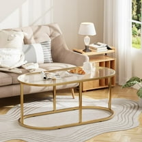 Coffee Table Gold Glass Coffee Tables for Living Room, Oval Table Center Table with Sturdy Metal Frame,Modern Tempered Glass Accent Tables for Bedroom Home Office