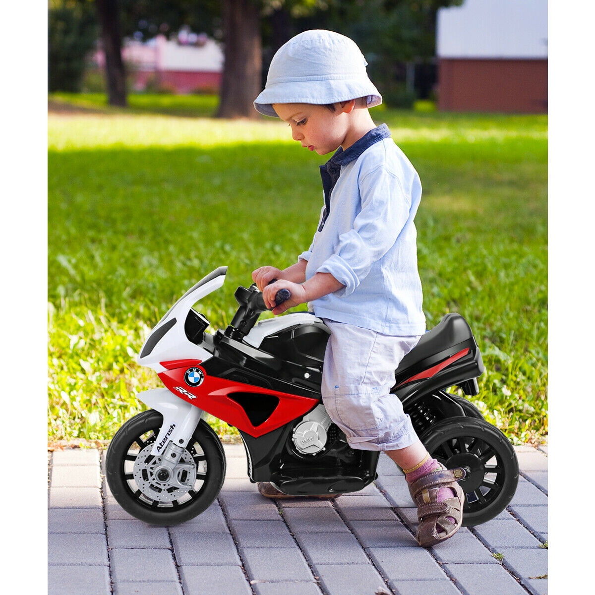 Gymax Kids Ride On Motorcycle BMW Licensed 6V Electric 3 Wheels Bicycle w/ Music&Light Red