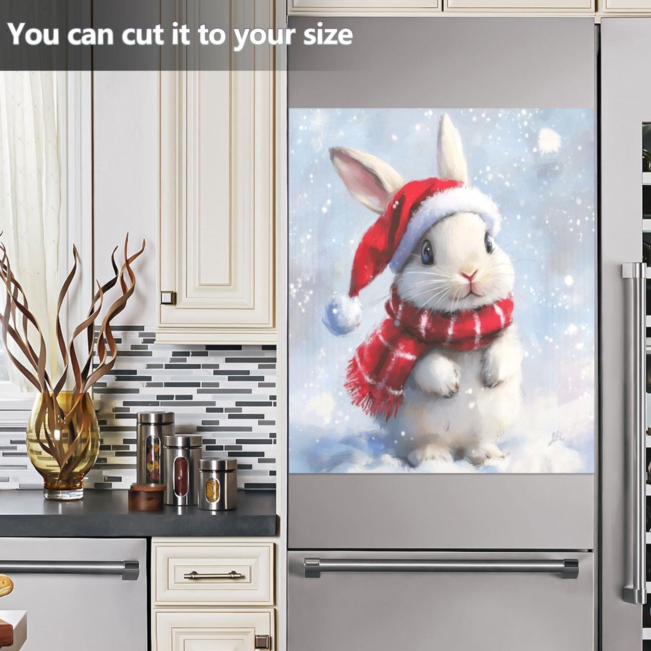 Dishwasher Magnetic Sticker 23x26 Inch Refrigerator Magnetic Sticker Washing Machine Magnetic Sticker Kitchen Panel Magnetic Sticker Home Decor Cute White Christmas Bunny