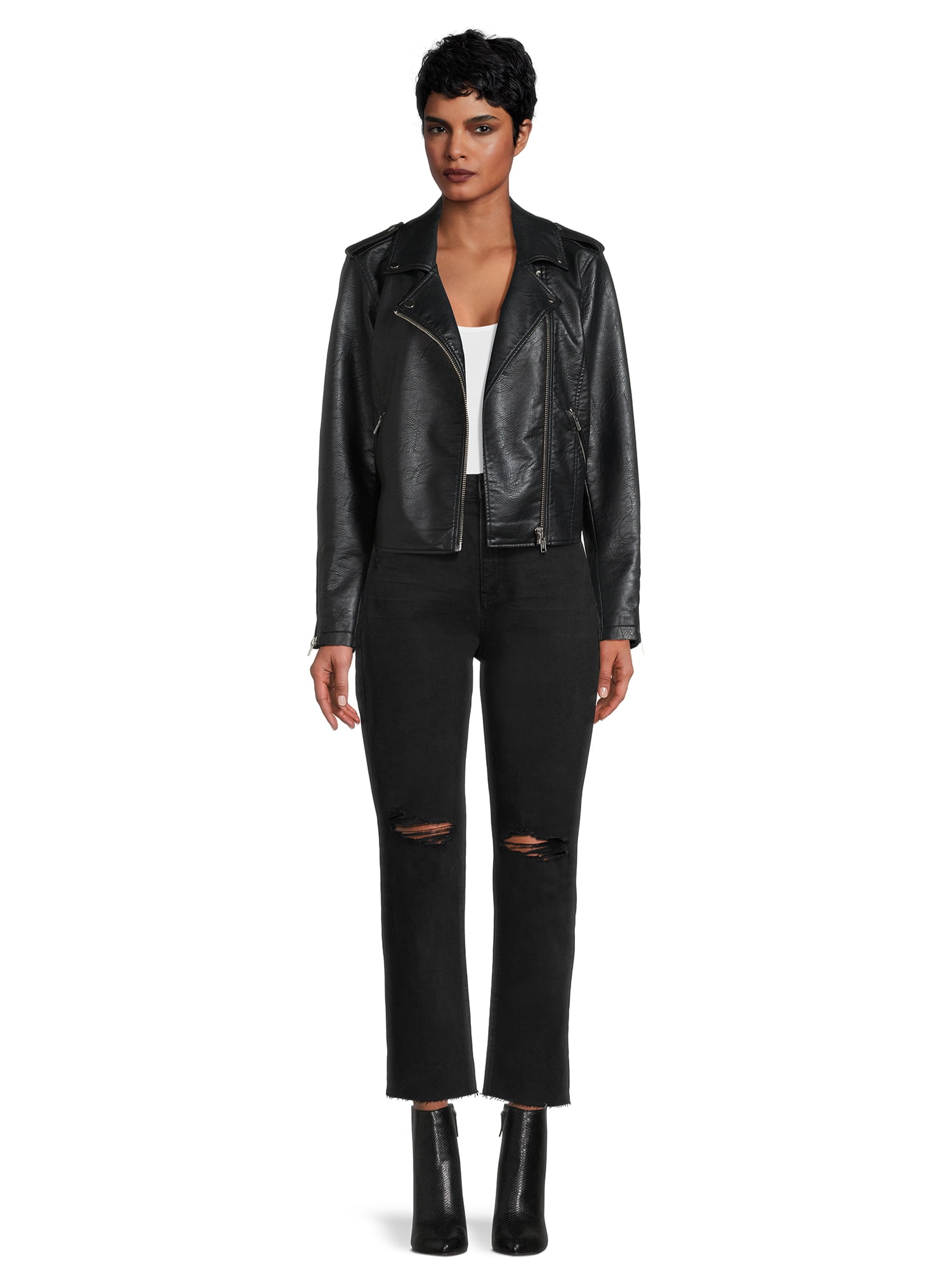 No Boundaries Juniors Faux Leather Moto Jacket - Walmart.com