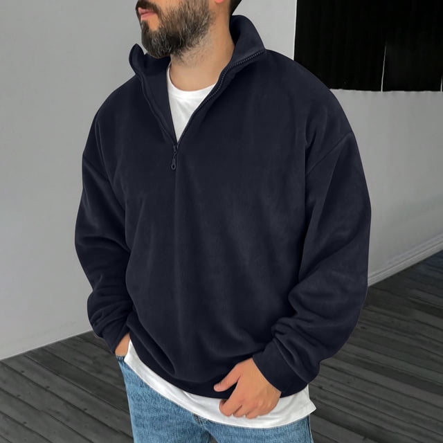 Blusa y camisa de manga larga con cuello alto para hombre, informal, a la moda, lisa, con cuello alto, sudadera de manga larga, blusa de poliéster para hombre
