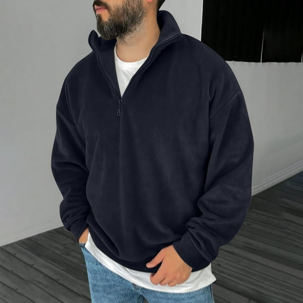 Blusa y camisa de manga larga con cuello alto para hombre, informal, a la moda, lisa, con cuello alto, sudadera de manga larga, blusa de poliéster para hombre