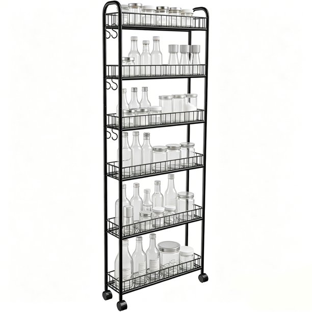 Carrito de almacenamiento delgado de 6 niveles, estantería móvil con ruedas, estante de almacenamiento de alambre de metal con cestas para cocina, baño, oficina, lavandería, Piaces