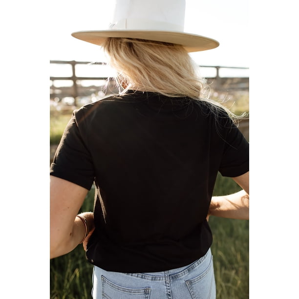 ABPHQTO Camiseta de manga corta con estampado gráfico de letras cruzadas de la bandera americana negra para mujer