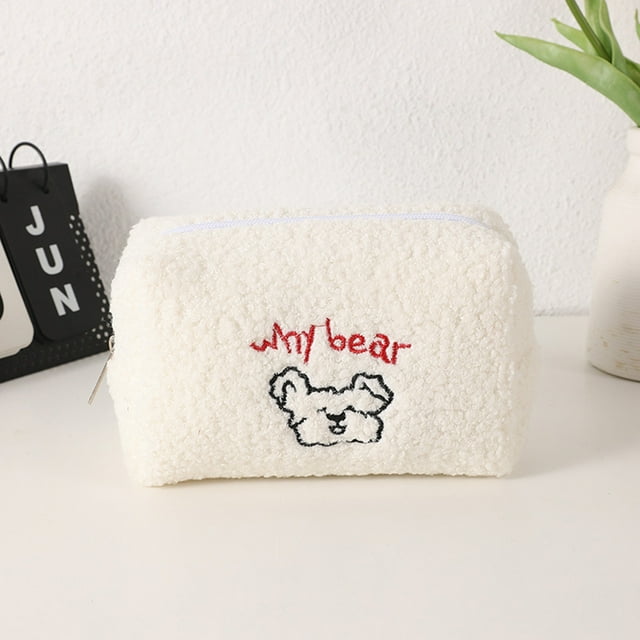Fiudx Bolsa de Maquillaje con Diseño de Oso y Cordero, Gran Capacidad, Diseño con Forma de Galleta, Fácil de Abrir y Cerrar, Multiusos Como Estuche o Neceser, Ideal para Oficina, Escuela y Hogar. 1 E