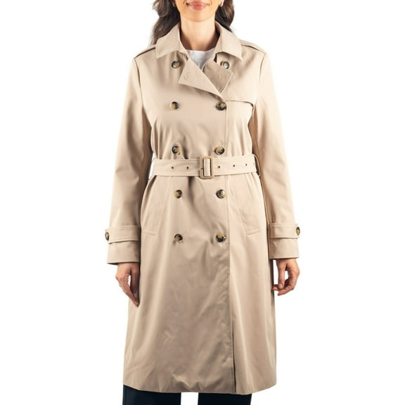 Alpine Swiss Carla Womens Waterproof Rain Trench Coat Long Rain Jacket Lightweight Raincoat Double Breasted Overcoat KHK XL
