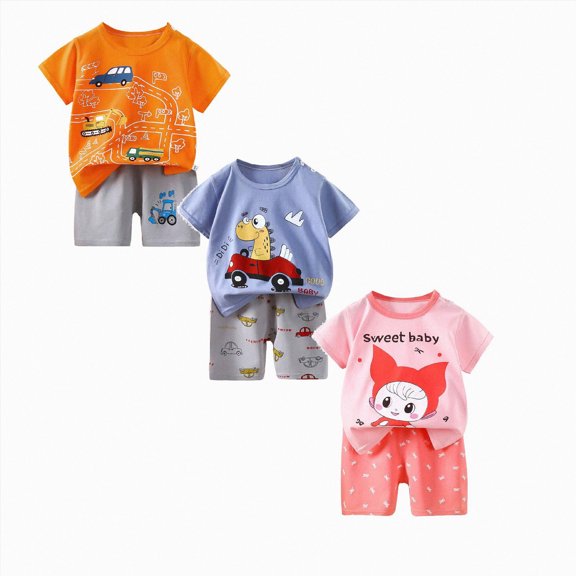 Gerichy 6Pcs Toddler T Shirt and Shorts Baby Boy Summer Clothes Boys Dinosaur Sets 3 6 12 18 24 Months 2T 3T 4T Kids Matching Outfits