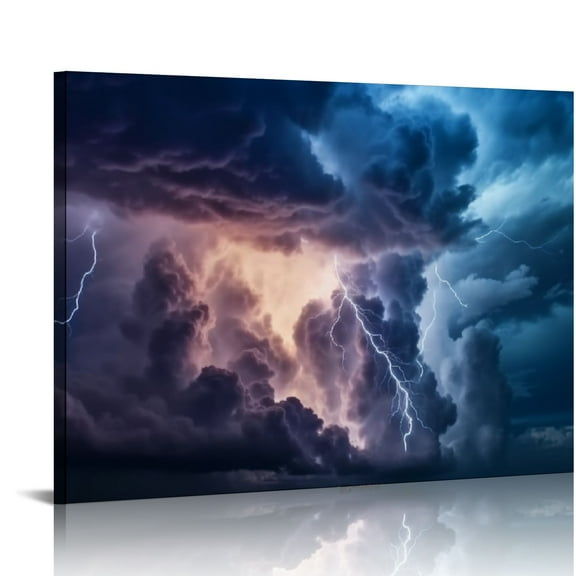 Nawypu Canvas Wall Art Thunderstorm Lightning Flashes Flash Weather Sky Canvas Prints Wall Art Paintings Artworks Pictures Posters for Living Room Bedroom Decoration, Gift for Wedding Christmas