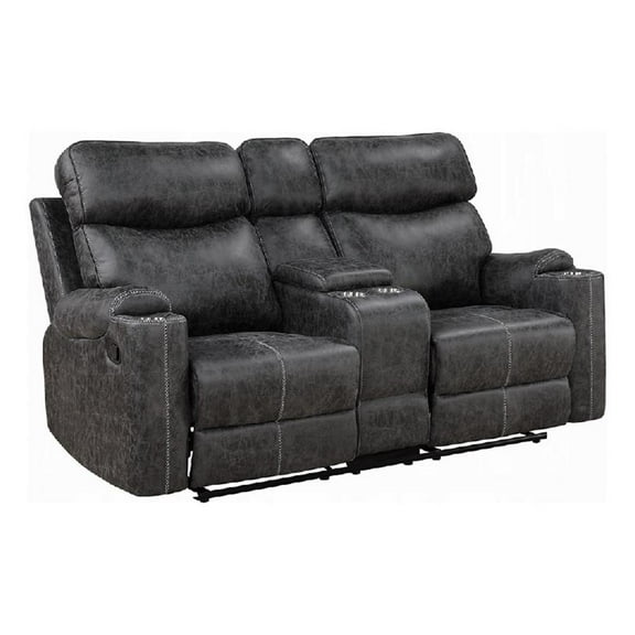 Hori Manual Recliner Loveseat- 75 Inch Gray Microfiber- Cupholders