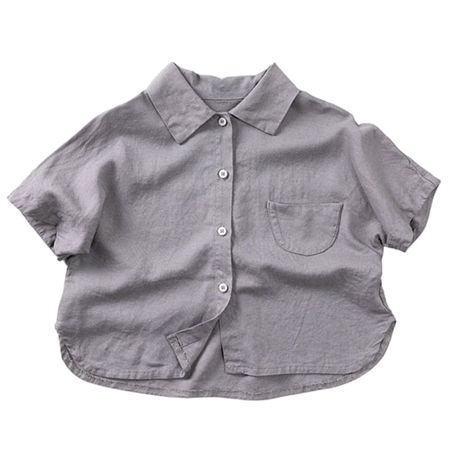 Unisex Baby Linen Cotton Short Sleeve Shirts, Loose Fit Casual Button Down Tops for Summer