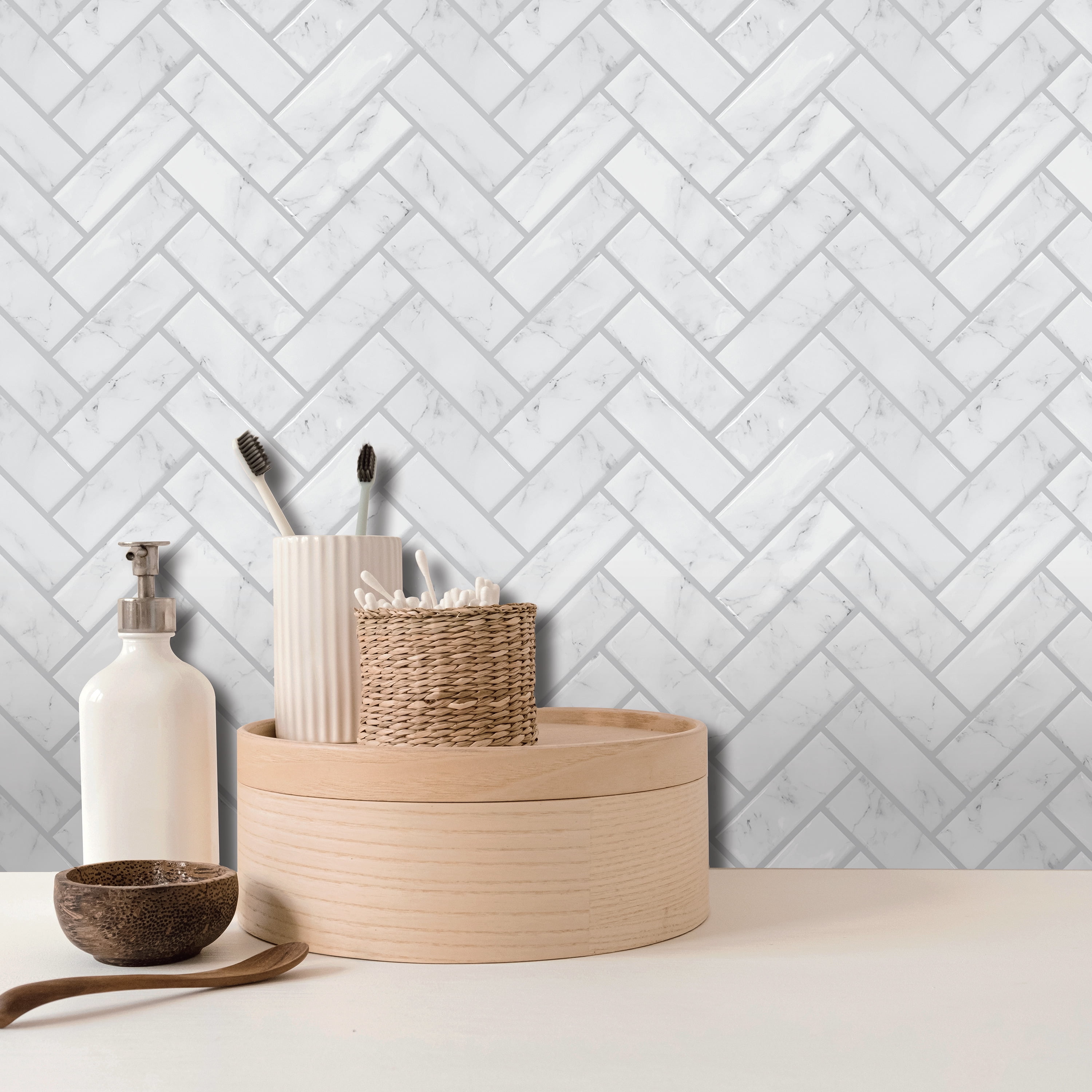 Marble Herringbone Peel And Stick Sticktile by RoomMates