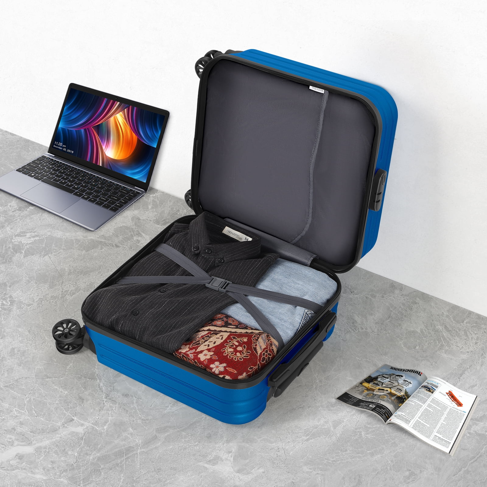 Rolling Luggage Boarding Luggage Lightweight 18" Blue