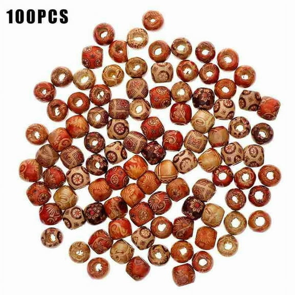 100pcs Wooden Beads Large Hole Mixed For Macrame Jewelry Crafts G4W2