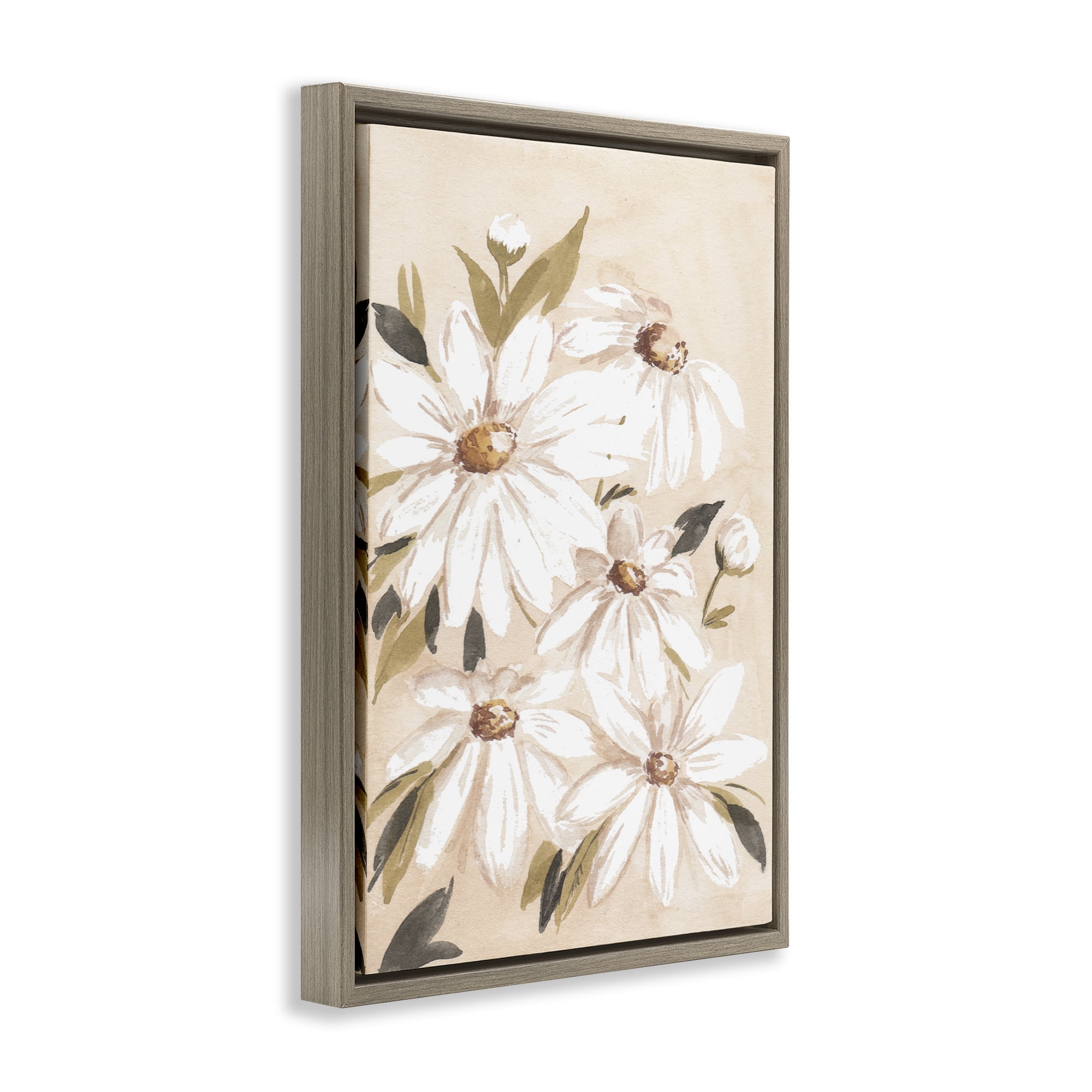 Stupell Industries Soft Muted Daisies Botanical & Floral Painting Brown Floater Framed Art Print Wall Art, 21 x 31
