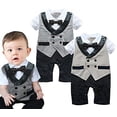 thumbnail image 5 of stylesilove Infant Toddler Baby Boy Glossy Lapel Double Breasted Tuxedo Onesie (90/12-18 Months, Khaki), 5 of 5