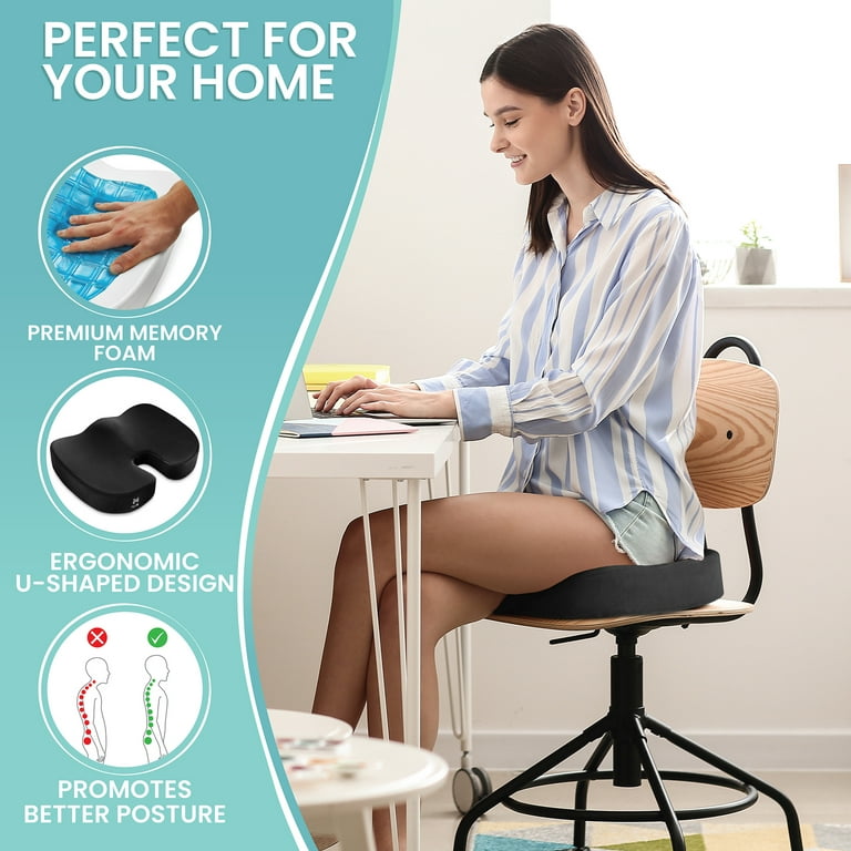 Node Gel-Enhanced Memory Foam Seat Cushion, Black Velour Ergonomic  Orthopedic Comfort Pad, Ideal Pillow for Office Desk Chair, Wheelchair, Car  & Truck 