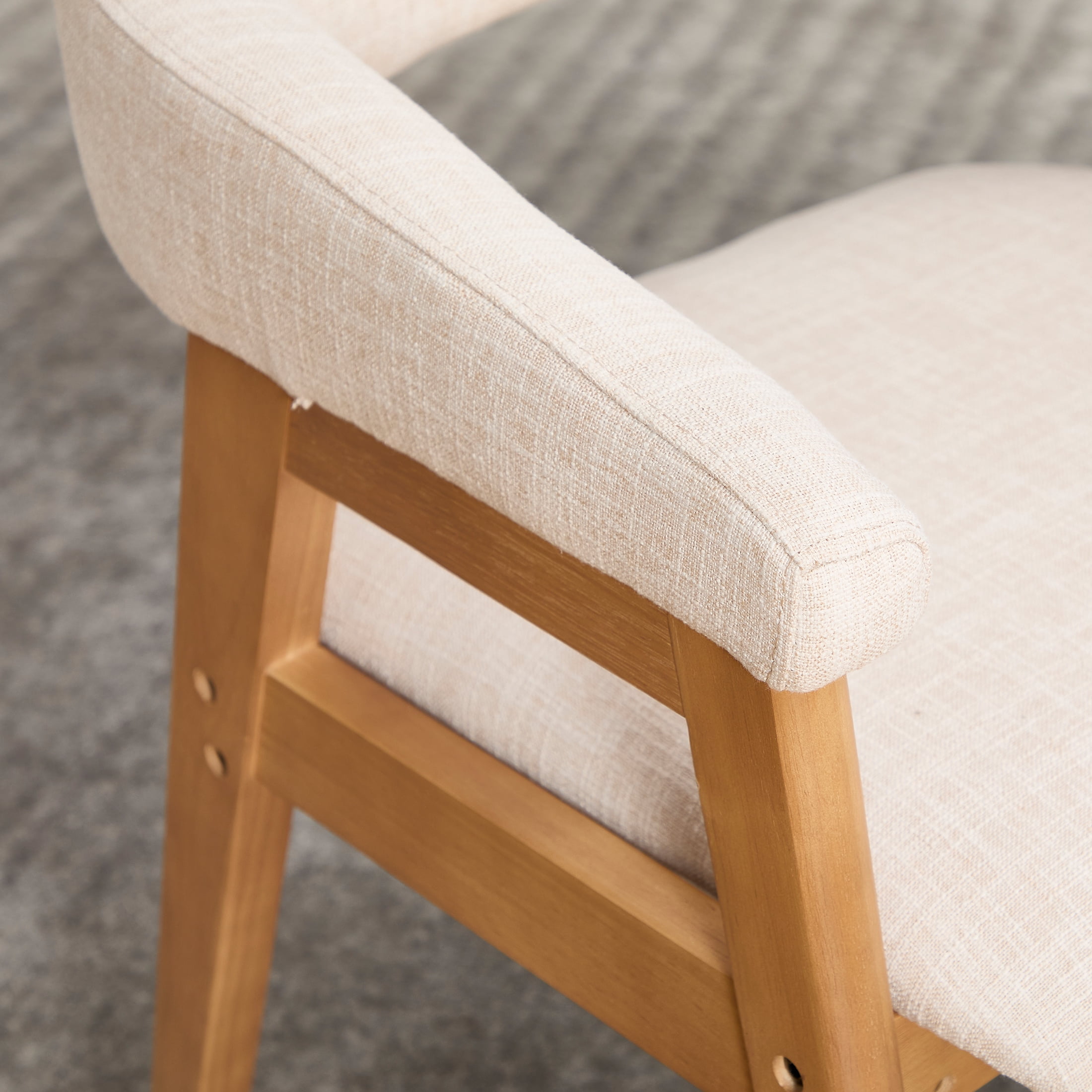 Guyou Modern Dining Chairs Set of 2, Linen Upholstered Wooden Kitchen Side Chairs, Barrel Armchair with Curved Backrest for Dining Room Kitchen Living Room, Beige