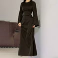 thumbnail image 6 of Cavosen Wedding Dresses for Bride with Long Sleeve Brown Satin Elegant Kimonos Sleeve Long Dress Round Neck Solid Floor Length Maxi Dress Flowy Bodycon Wrap Party Dress Evening Prom, 6 of 7