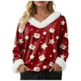 thumbnail image 6 of larppty Christmas Shirt Women Sexy Fur Trim Vneck Xmas Top Holiday Party Blouses Long Sleeve Pullover Xmas Holiday Costume 2025 Fashion (Wine, S), 6 of 7