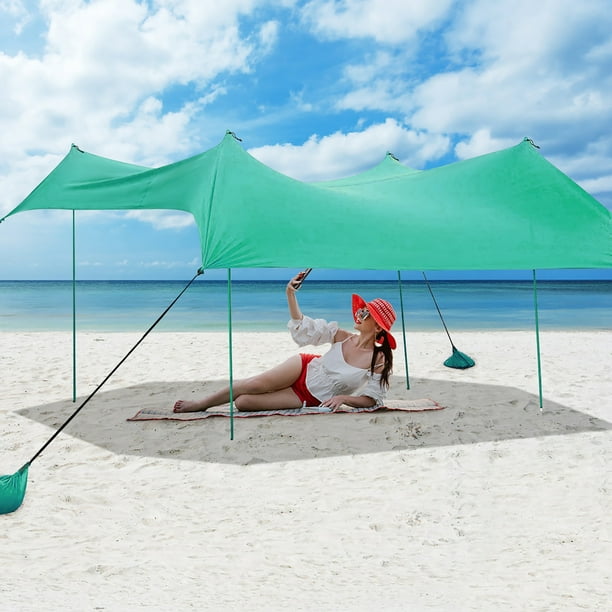 Costway Family Beach Tent Canopy w/ 4 Poles Sandbag Anchors 10'x9