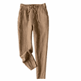 thumbnail image 2 of Linen Pants for Women Summer Casual High Waisted Drawstring Beach Pant Khaki M, 2 of 4
