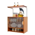 thumbnail image 2 of 5 Tiers Rectangular Countertop Kitchen Pantry, Small Bamboo Sideboard with 2 Sliding Glass Doors Standing Dining Cupboard Storage Cabinet for Cup Spice Seasoning Bottle(Brown), 2 of 23