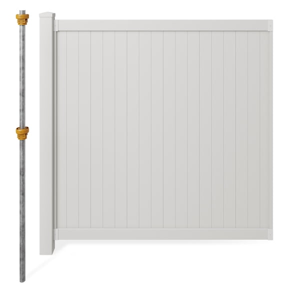 6ft H x 6ft W (1 Panel 1 Post) Permanent No Dig WamBam Fence Kit, Durable White Vinyl Privacy Fence, BLI19110