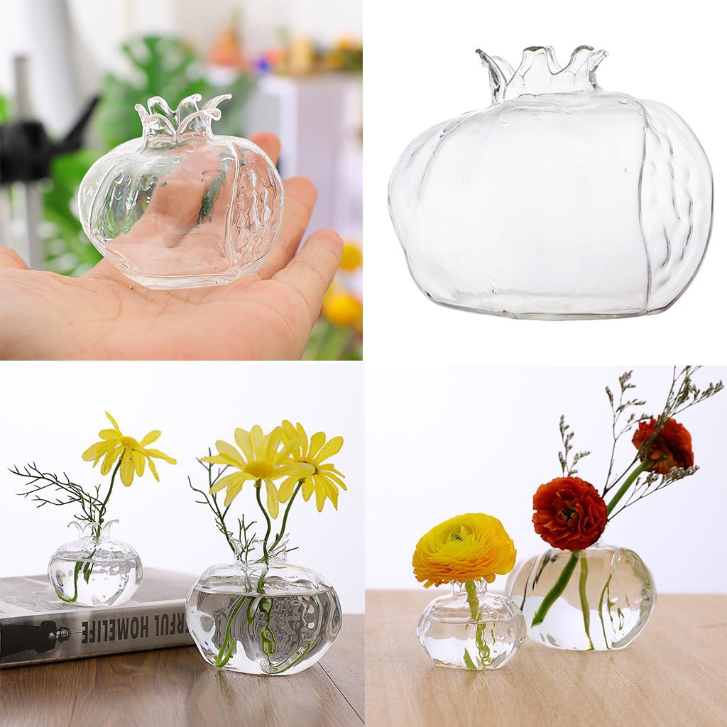 2PCS HANDMADE POMEGRANATE CLEAR GLASS FLOWER VASE WEDDING PARTY HOME TABLE DECOR 