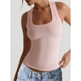 thumbnail image 3 of Womens Ribbed Square Neck Tank Tops Basic Backless Sleeveless Summer Camisole 2025 Pink XL, 3 of 6