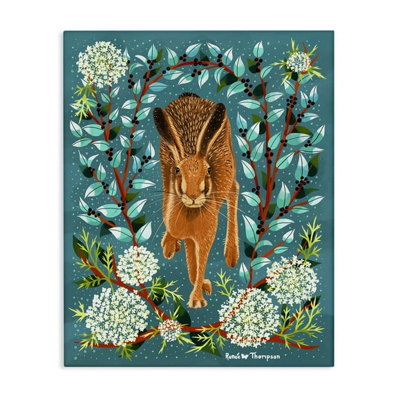 Stupell Industries Hare & Huckleberries Animals Painting Wrapped Canvas Art Print Wall Art, 16 x 20