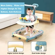 FACNOATIHN 5-in-1 Baby Walker, Musical Activity Push Walker with Detachable Awning Footrest, Adjustable Height, Green