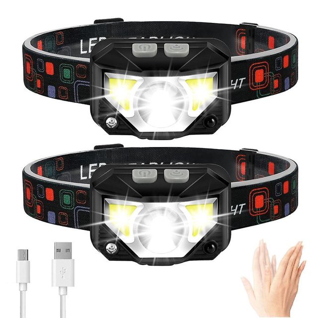 Linterna frontal recargable, paquete de 2 superbrillantes con linterna frontal LED blanca y roja, 6 modos, sensor de movimiento, impermeable, pesca al aire libre, camping, correr
