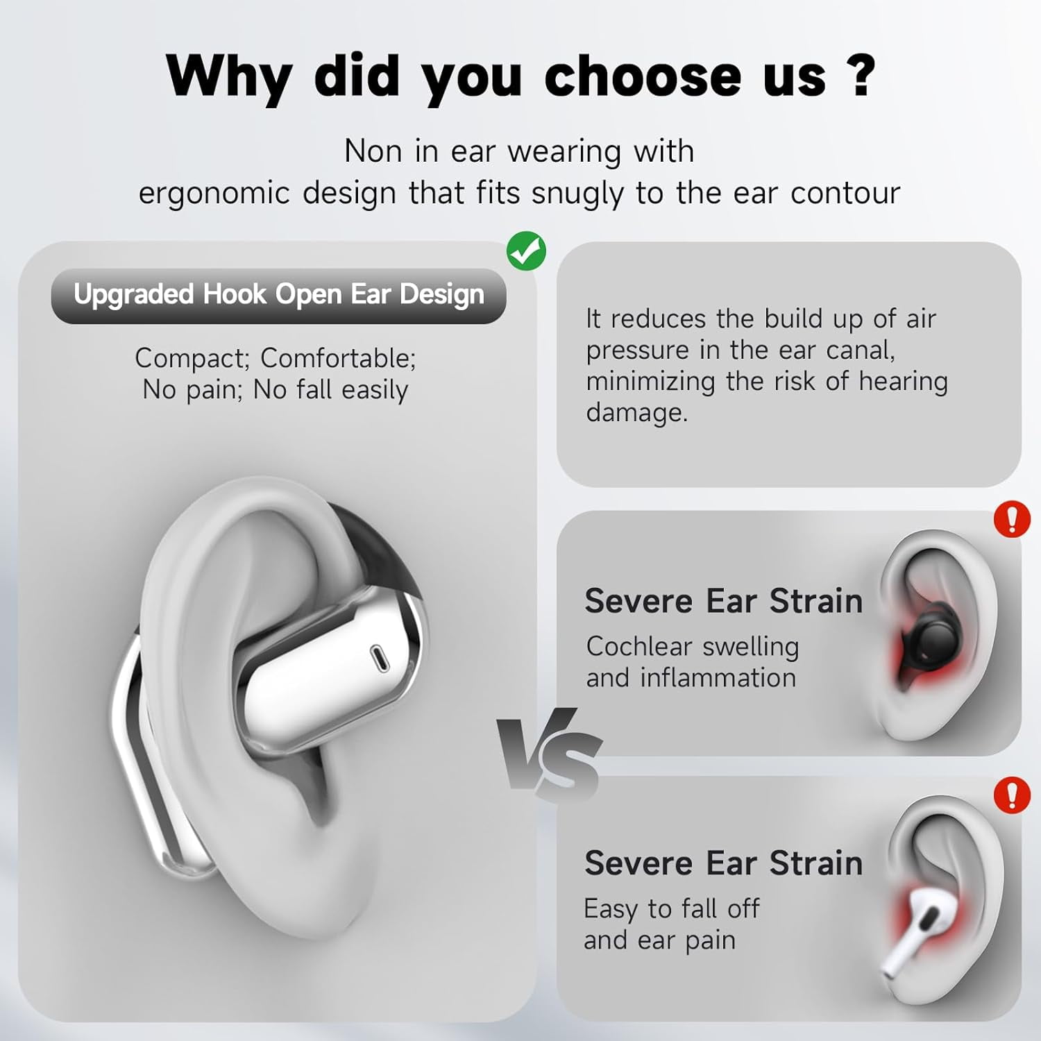 EUQQ Open Ear Bluetooth 5.4 Earbuds, Sport Over Earphones Wireless Headphones Built-in Mic with Ear Buds LED Display, Touch Control, IPX7 Waterproof Hook Design 50Hrs Playtime for Sports, Black