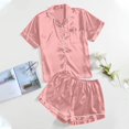 thumbnail image 3 of Satin Slumber Set, Women's Casual Solid Silk Satin Pajama Set Short Sleeve Button Up Top & Shorts Sleepwear, Womens Pajamas Set, for Size L, 3 of 4
