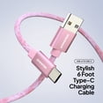 thumbnail image 2 of Powertek Marble 6ft USB-A to USB-C Cable, Pink, Silicone Marble Print Design, Fast Charging Cable, Efficient Data Transfer, 2 of 5
