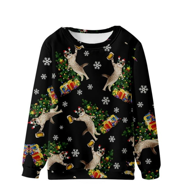 CEHVOM Chandail de Noël Décontracté pour Hommes, Impression 3D, Manches Longues, Col Rond, Chandail, Chemise, Blouses, en Solde
