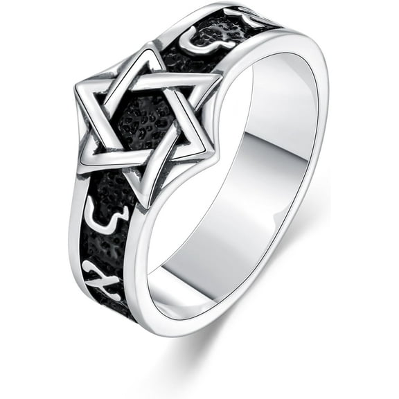 DVEATR Mens Star of David Ring with Hebrew Size 9/10/11 in 925 Sterling Silver Jewish Star Rings Jewelry Gifts
