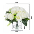 thumbnail image 4 of Enova Home Artificial 18 Heads Fake Silk Roses Flowers Arrangement in Clear Cube Glass Vase with Faux Water for Home Office Decoration(Cream), 4 of 4